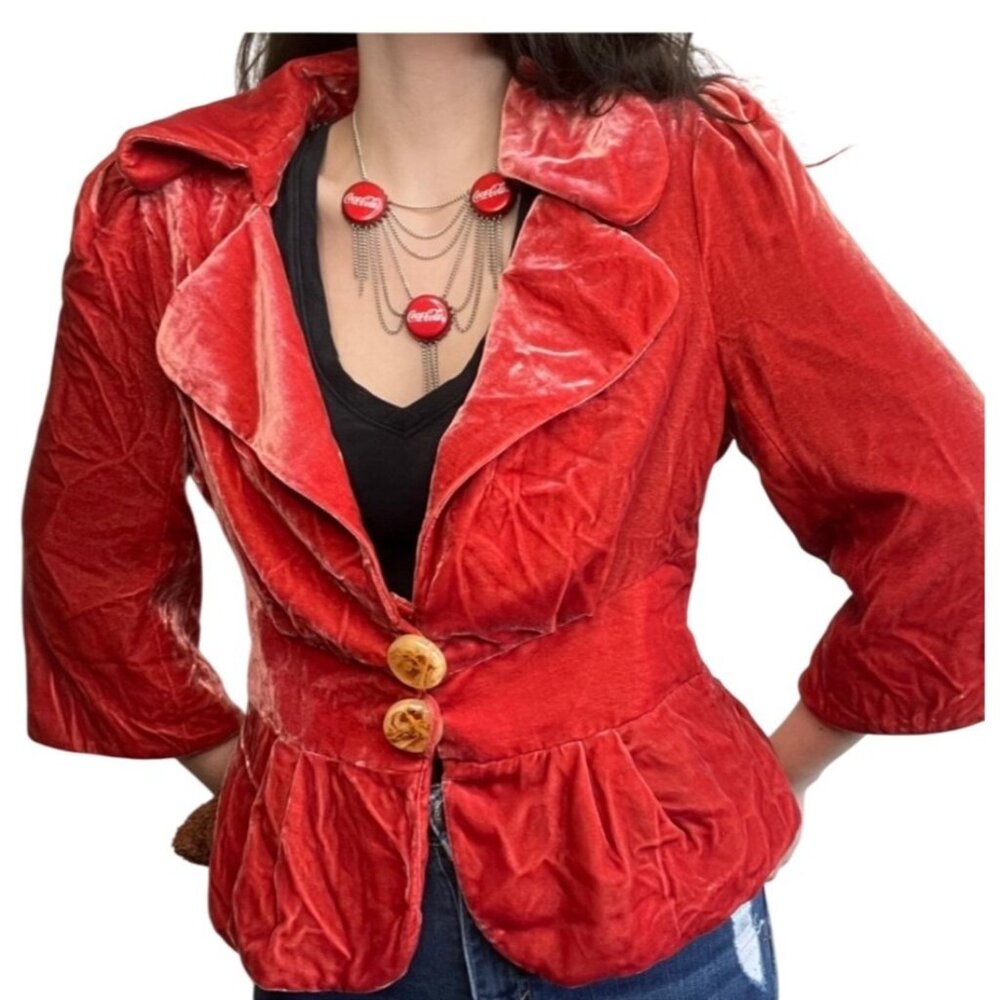 Anthropologie Elevenses Size 6 Orange Velvet Blazer Jacket